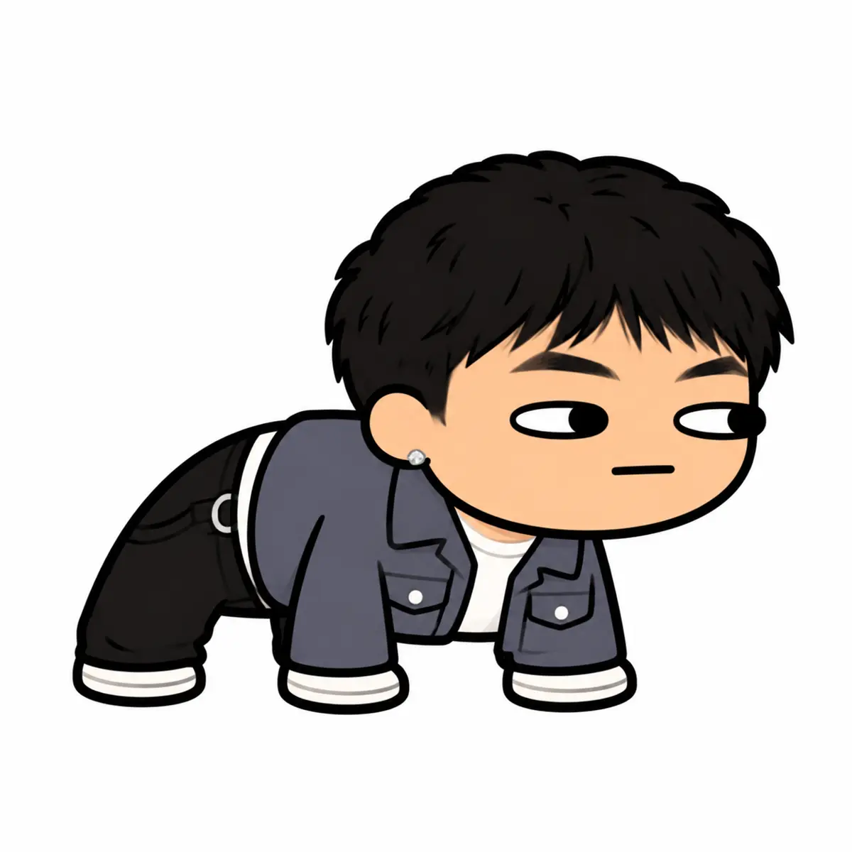 KIMCHIUS — a four-legged Frongus creature with Kimchi's face, bowl cut, gray jacket and black pants